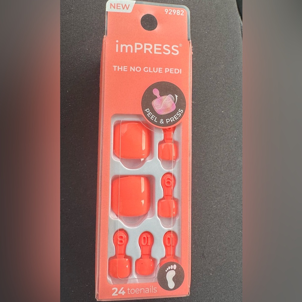 🆕 imPRESS 2-pack No Glue Pedi Press-On Toe Nails orange